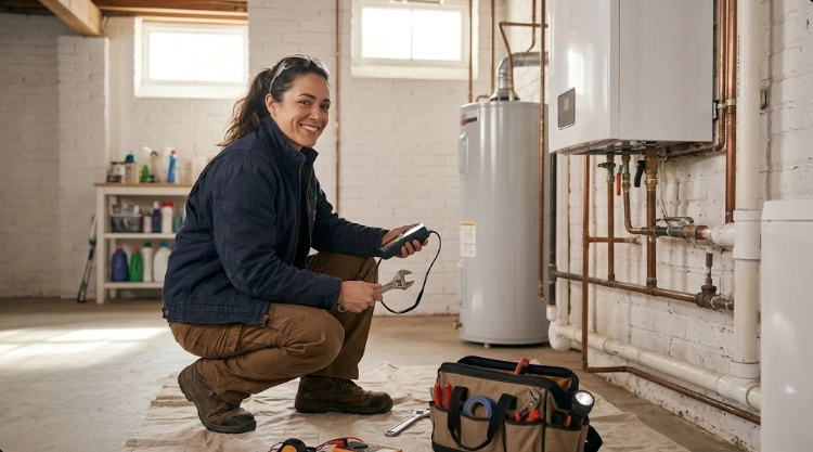 Licensed plumber testing natural gas piping with an electronic combustible gas detector and digital manometer